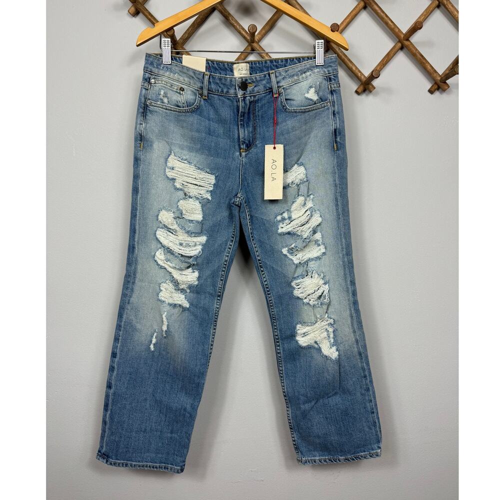 New Alice + Olivia Mid-Rise Boyfriend Jeans Sun Bleached Denim Women's Size 30